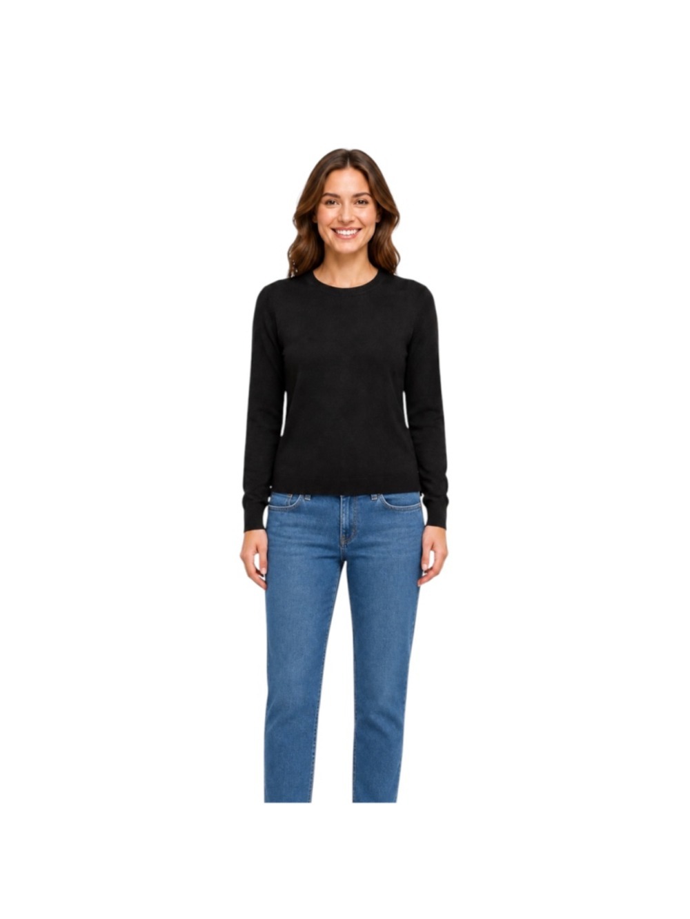 Grace Karin Black Wool Cashmere Crewneck Sweater Size Medium